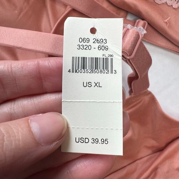 Aerie Sunnie Triangle Bralette XL NWT Pink Lace Trim Padded Longline Adjustable - Picture 5 of 6